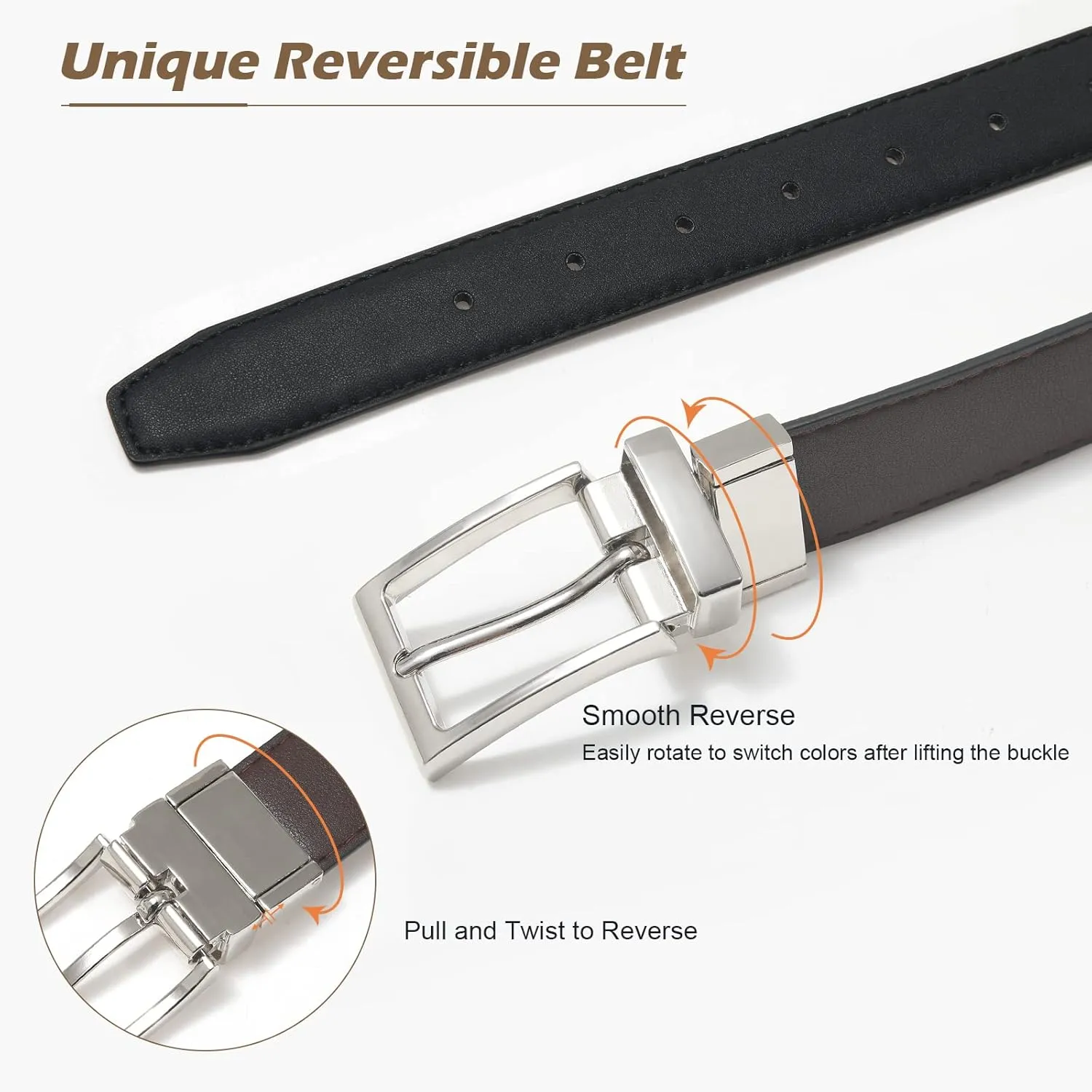 AWAYTR Reversible Kids Belts for Boys - Black and Brown Leather Belt for School Uniform Casual Jeans