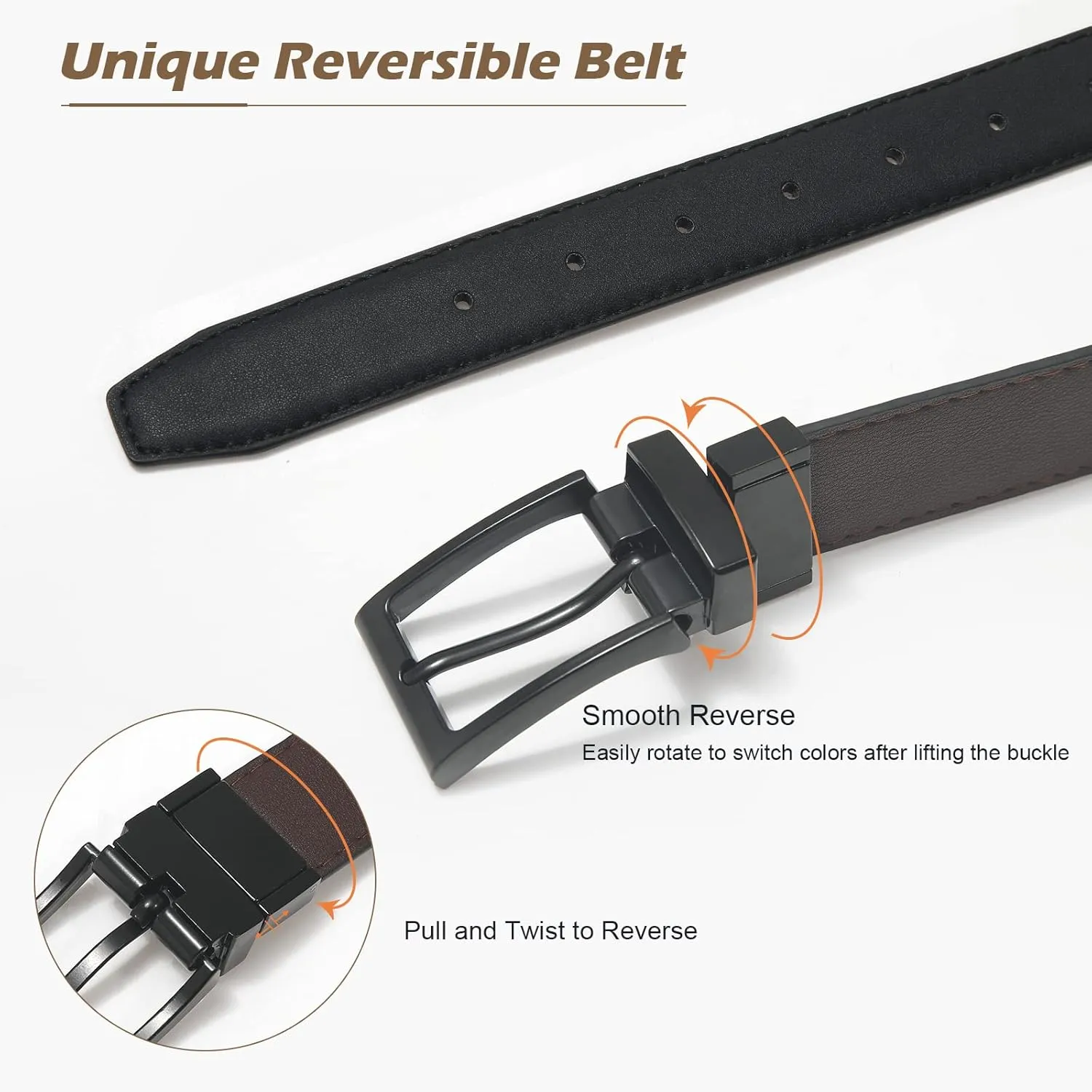 AWAYTR Reversible Kids Belts for Boys - Black and Brown Leather Belt for School Uniform Casual Jeans