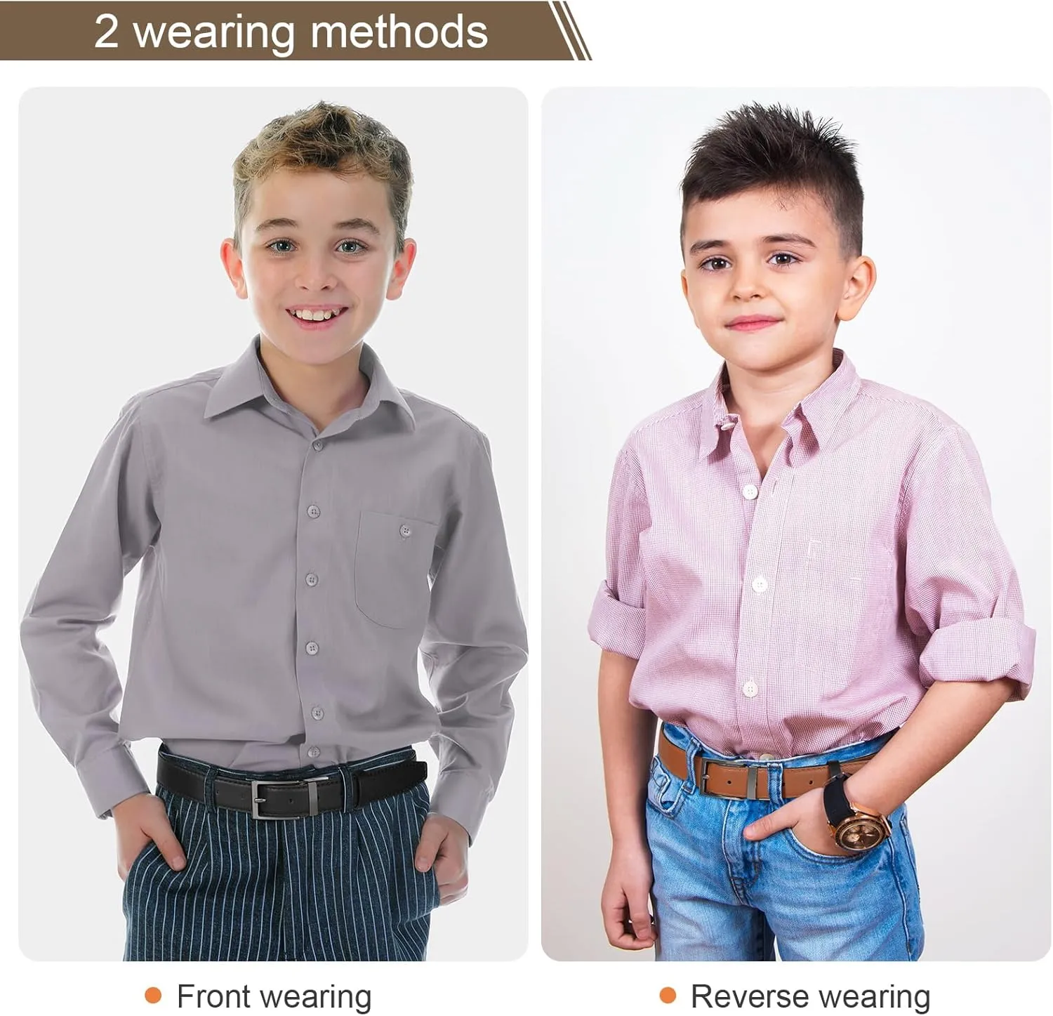 AWAYTR Reversible Kids Belts for Boys - Black and Brown Leather Belt for School Uniform Casual Jeans