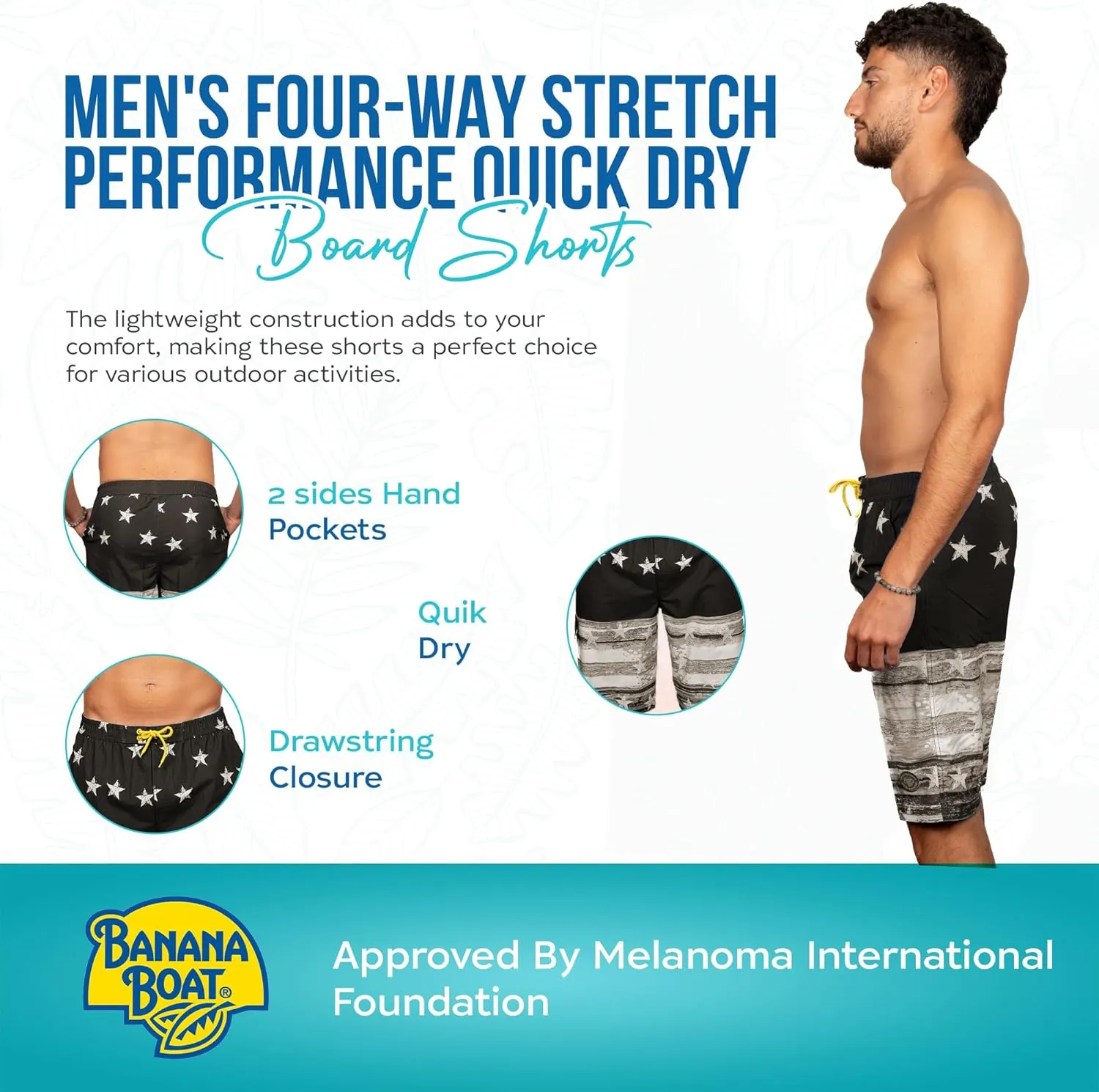 Banana Boat UPF 50  Sun Protection Four-Way Stretch Board Shorts Men's Quick Dry Shorts | Mens Swim Trunks | Beach Shorts