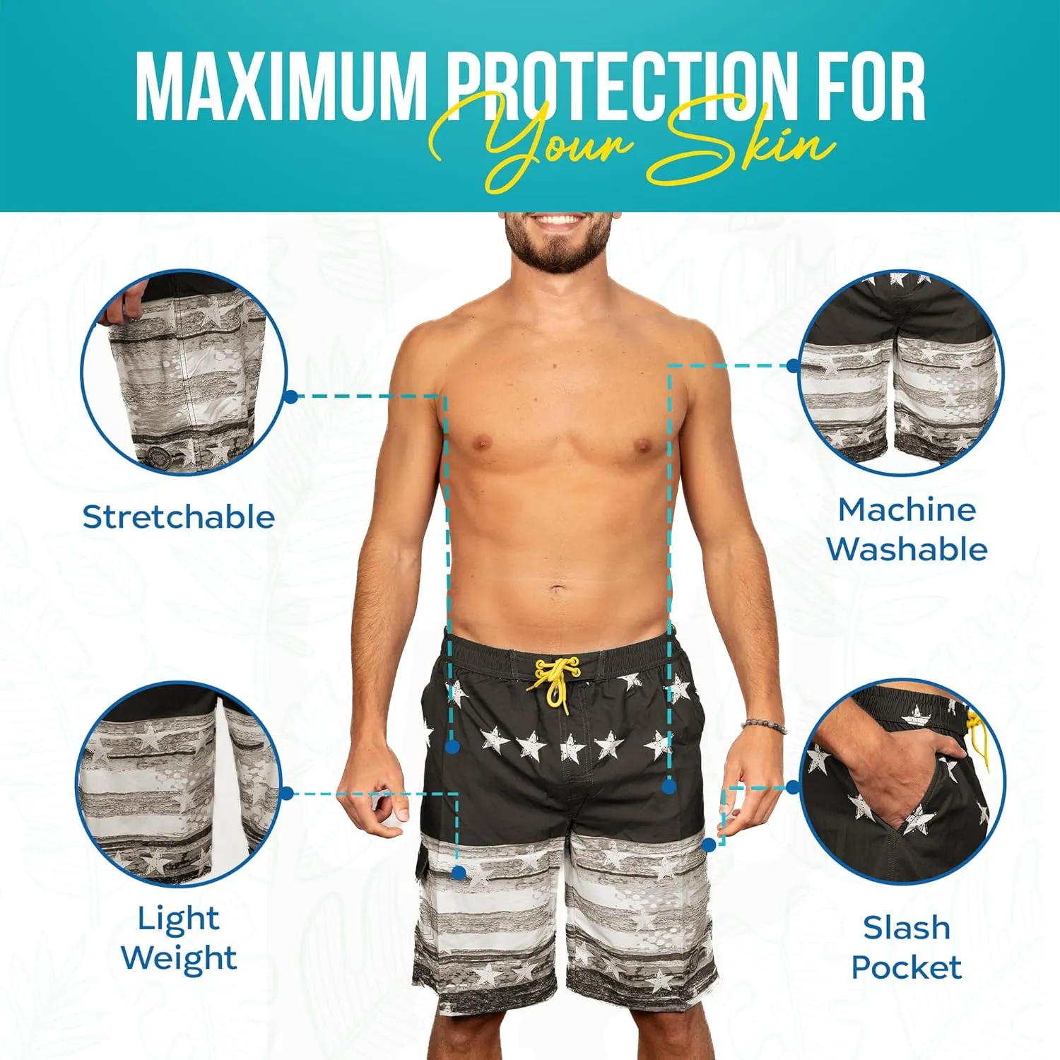 Banana Boat UPF 50  Sun Protection Four-Way Stretch Board Shorts Men's Quick Dry Shorts | Mens Swim Trunks | Beach Shorts