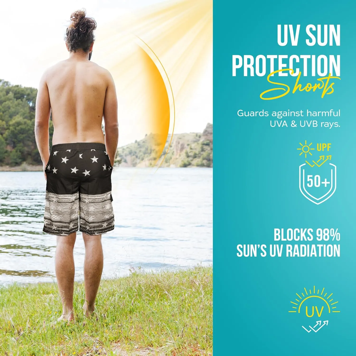 Banana Boat UPF 50  Sun Protection Four-Way Stretch Board Shorts Men's Quick Dry Shorts | Mens Swim Trunks | Beach Shorts
