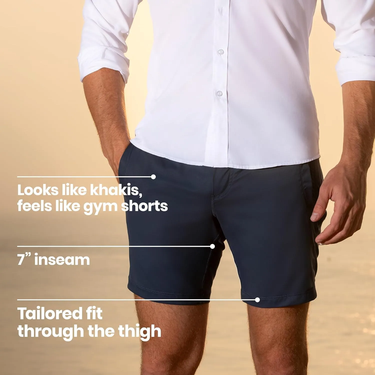 birddogs Mens Khaki Shorts  Casual, Slim Fit, Stretch Shorts with Built-in Liner for Comfort  Regular Length, 7 Inseam