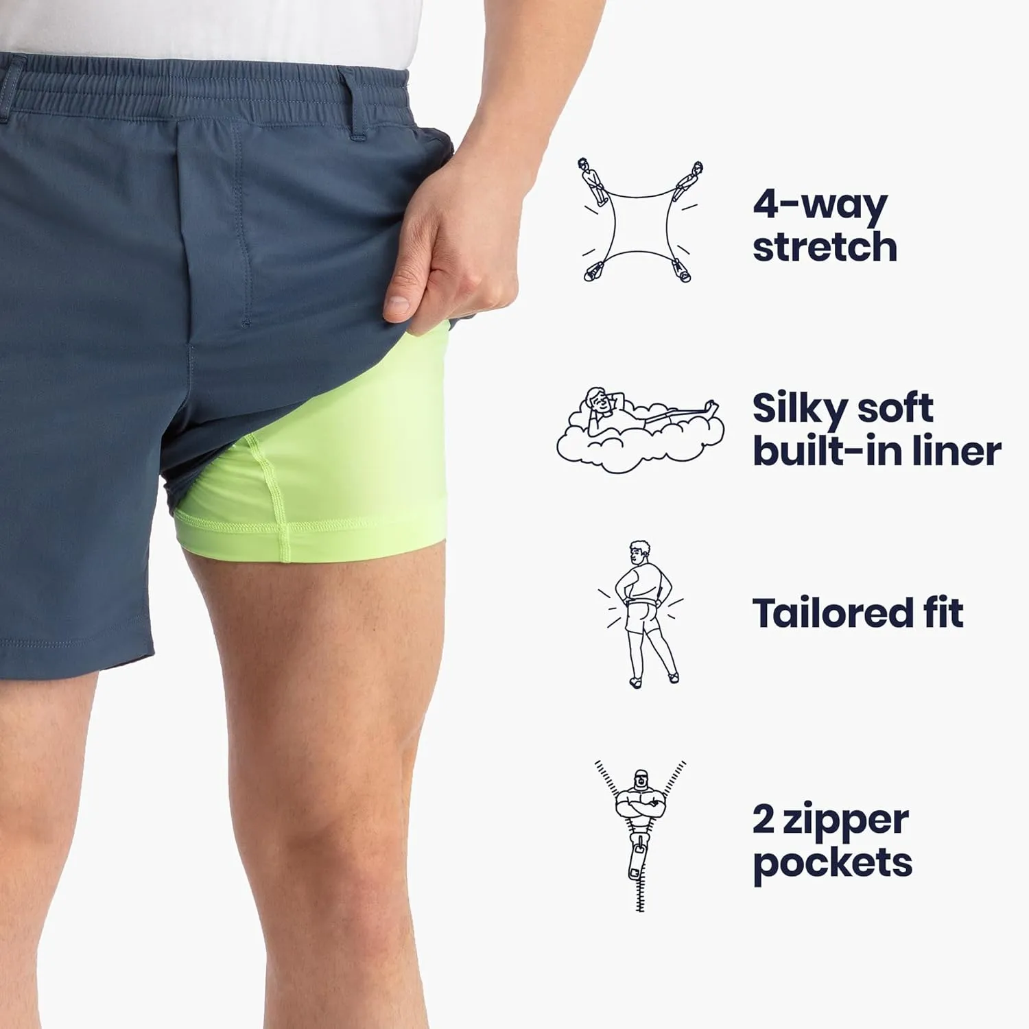 birddogs Mens Khaki Shorts  Casual, Slim Fit, Stretch Shorts with Built-in Liner for Comfort  Regular Length, 7 Inseam