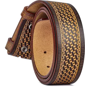 BISON DENIM Western Genuine Leather Belts for Men without Buckle Cowboy Belt 1.5" Belt for Jeans