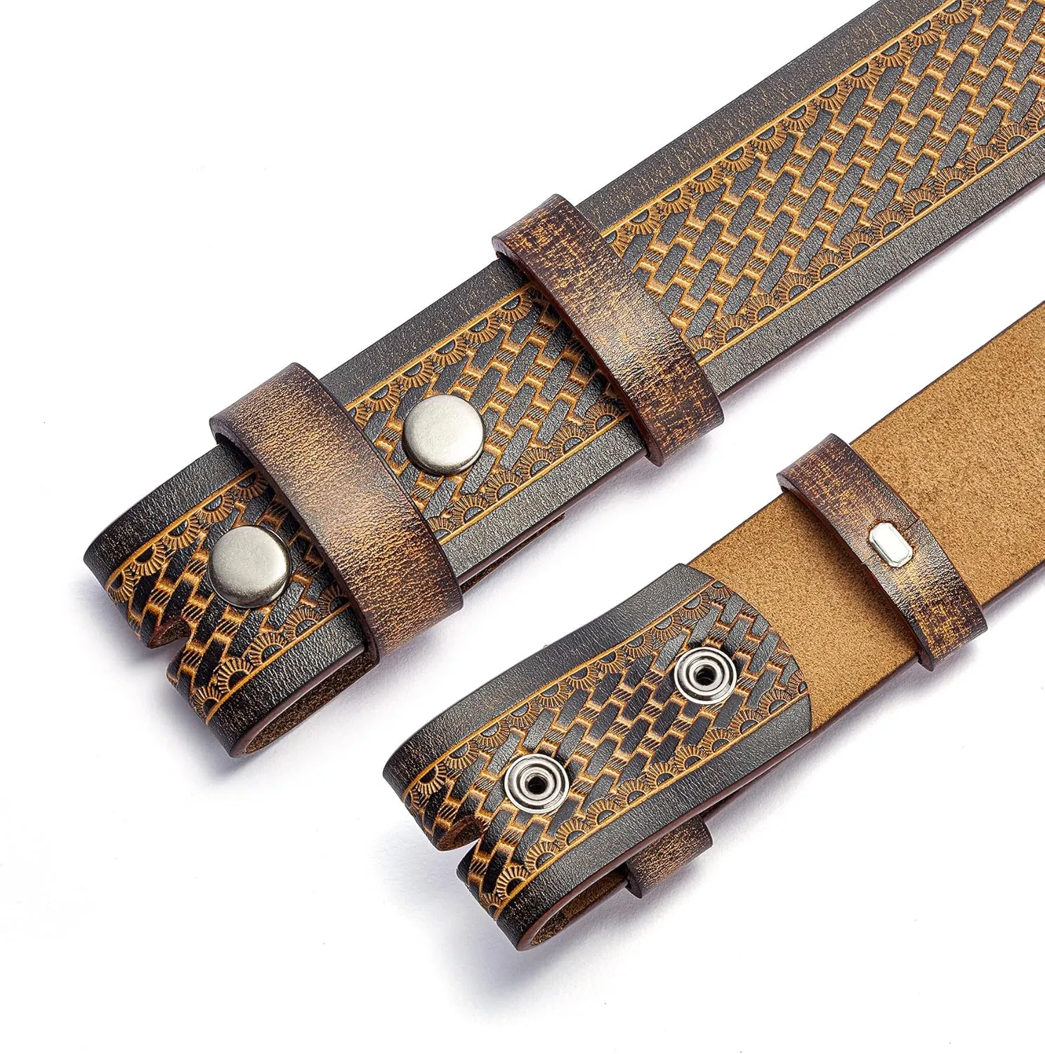 BISON DENIM Western Genuine Leather Belts for Men without Buckle Cowboy Belt 1.5" Belt for Jeans