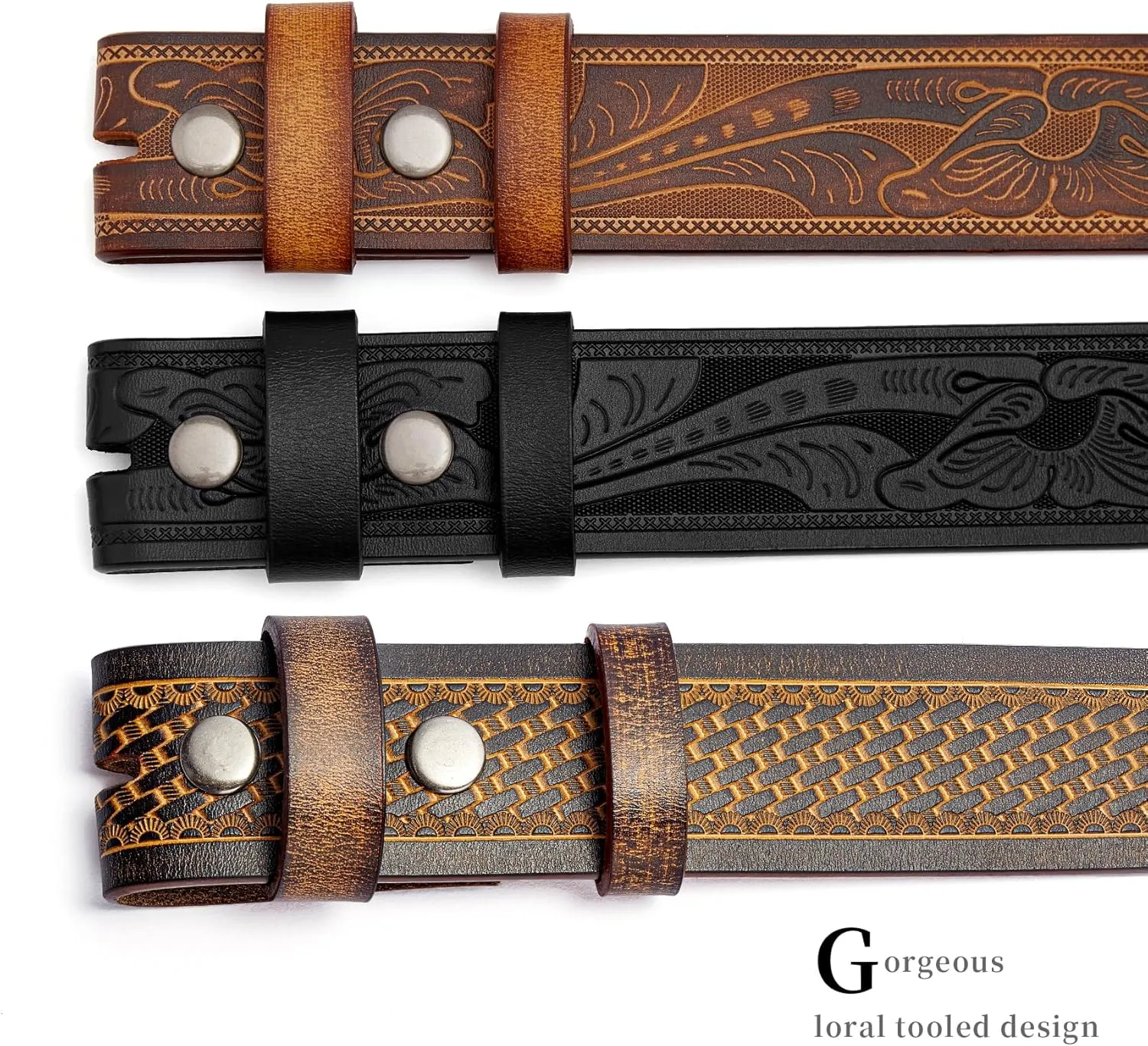 BISON DENIM Western Genuine Leather Belts for Men without Buckle Cowboy Belt 1.5" Belt for Jeans