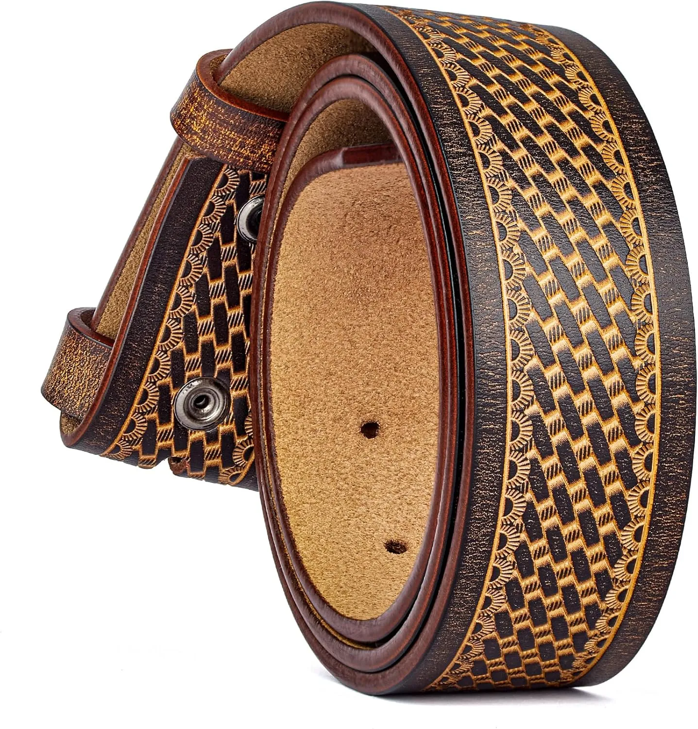 BISON DENIM Western Genuine Leather Belts for Men without Buckle Cowboy Belt 1.5" Belt for Jeans