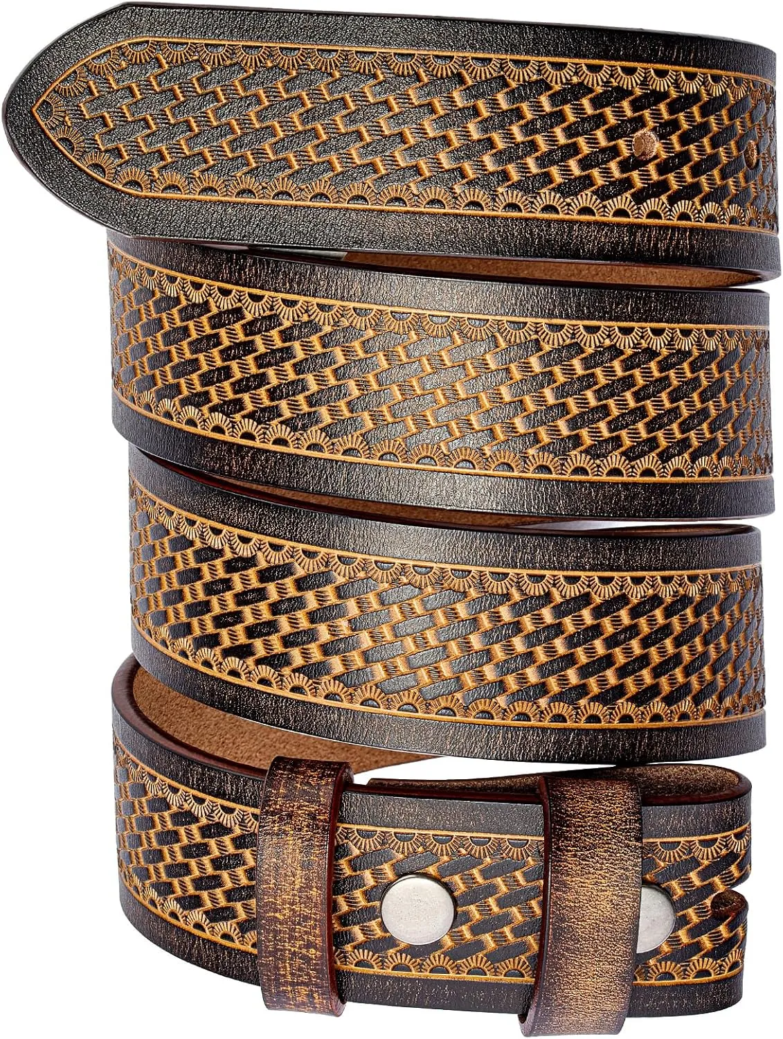 BISON DENIM Western Genuine Leather Belts for Men without Buckle Cowboy Belt 1.5" Belt for Jeans