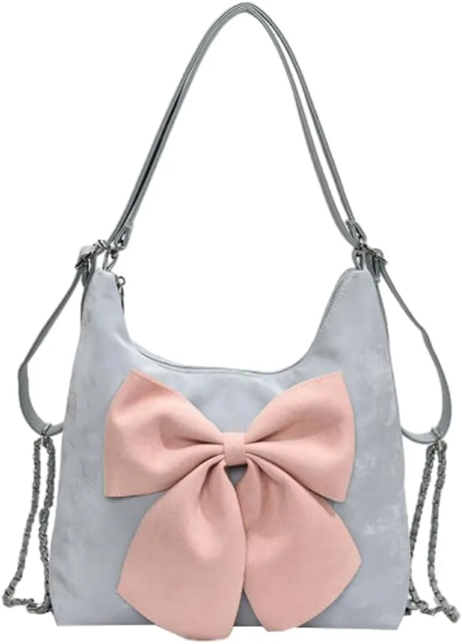 Bow Detail Convertible Bag for Women, Vintage Shoulder & Underarm Purse, Multi-Way Backpack & Tote Handbag