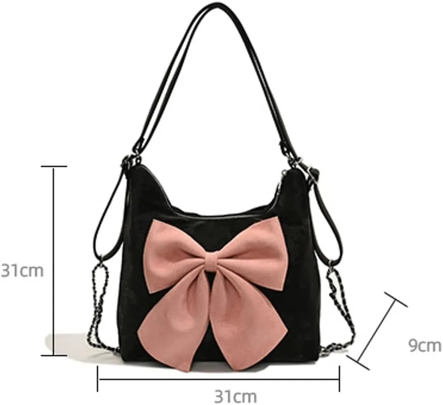 Bow Detail Convertible Bag for Women, Vintage Shoulder & Underarm Purse, Multi-Way Backpack & Tote Handbag