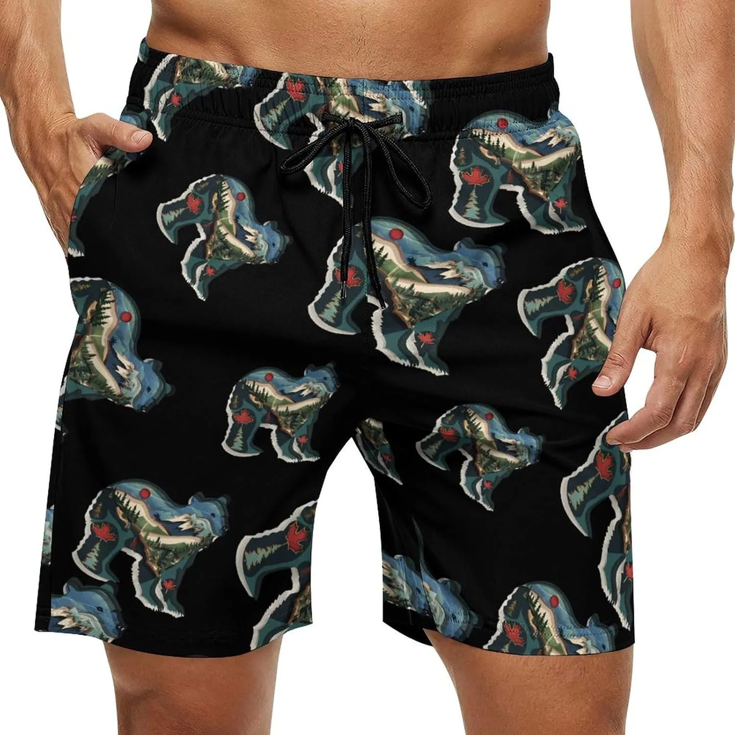 British Columbia Bear Men's Swim Trunks Quick Dry Board Shorts Breathable Summer Beach Shorts Bathing Suits