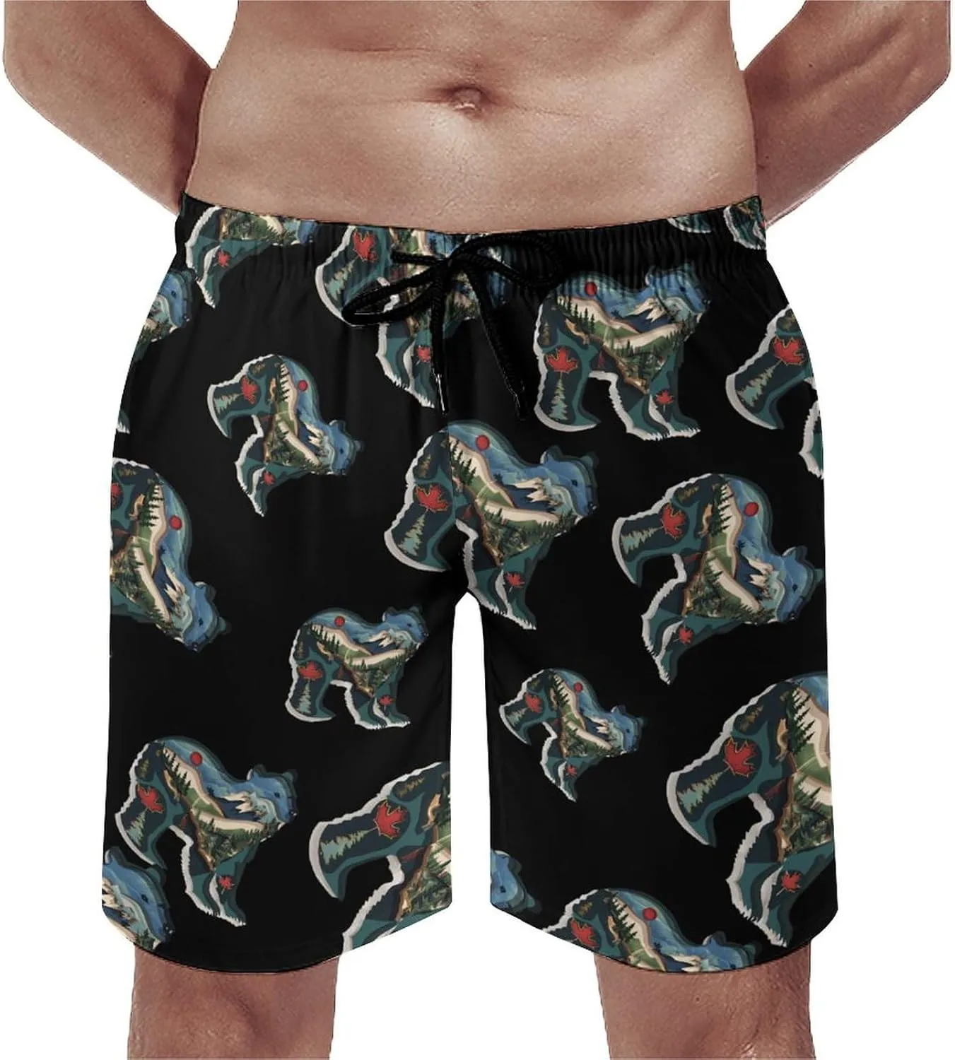 British Columbia Bear Men's Swim Trunks Quick Dry Board Shorts Breathable Summer Beach Shorts Bathing Suits