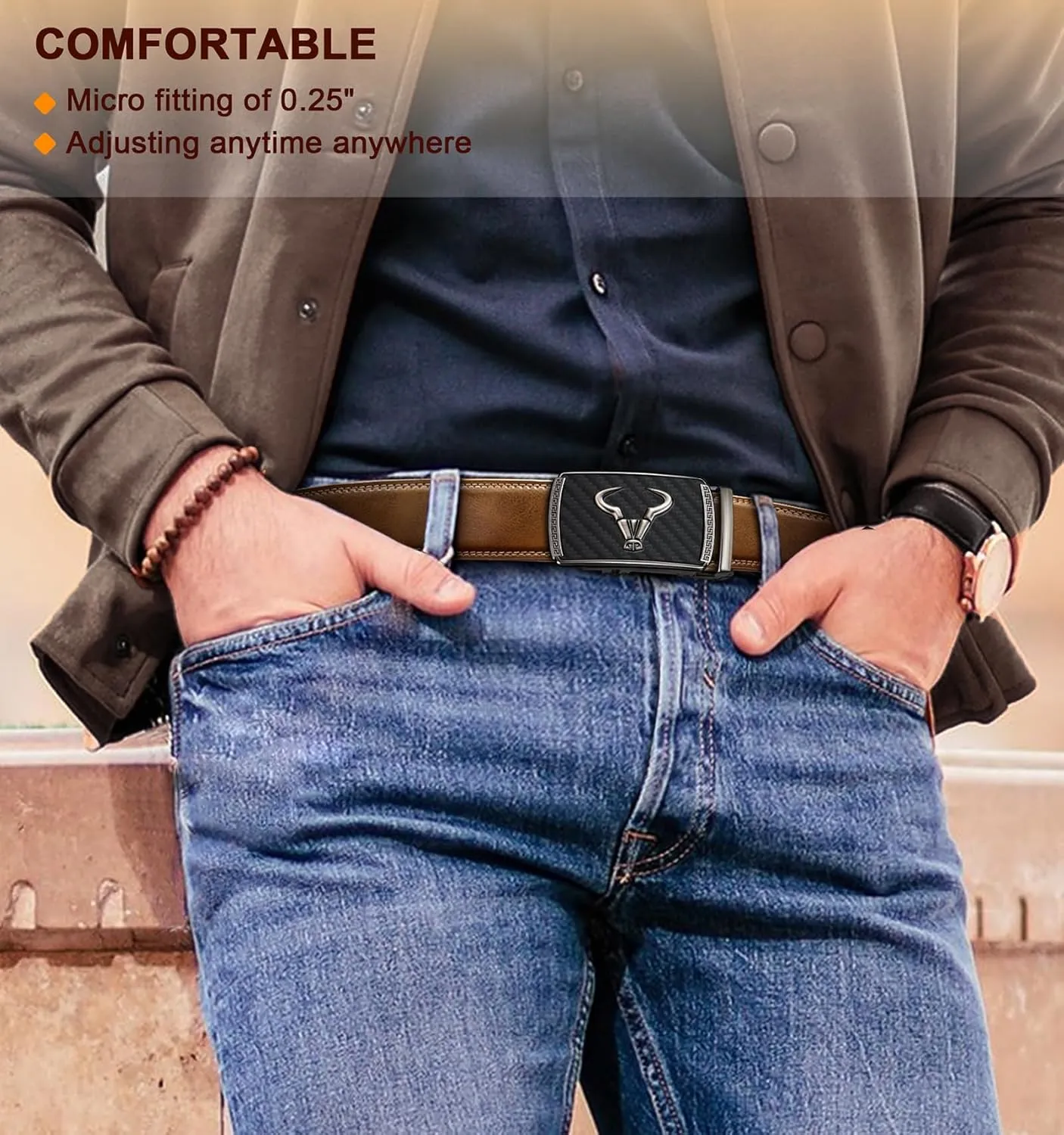 BULLIANT Men's Belt  Ratchet Leather Belt for Men Dress and Casual Pants Jeans 1 3/8"