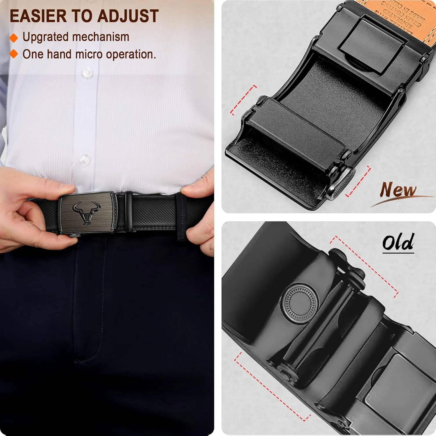 BULLIANT Men's Belt  Ratchet Leather Belt for Men Dress and Casual Pants Jeans 1 3/8"