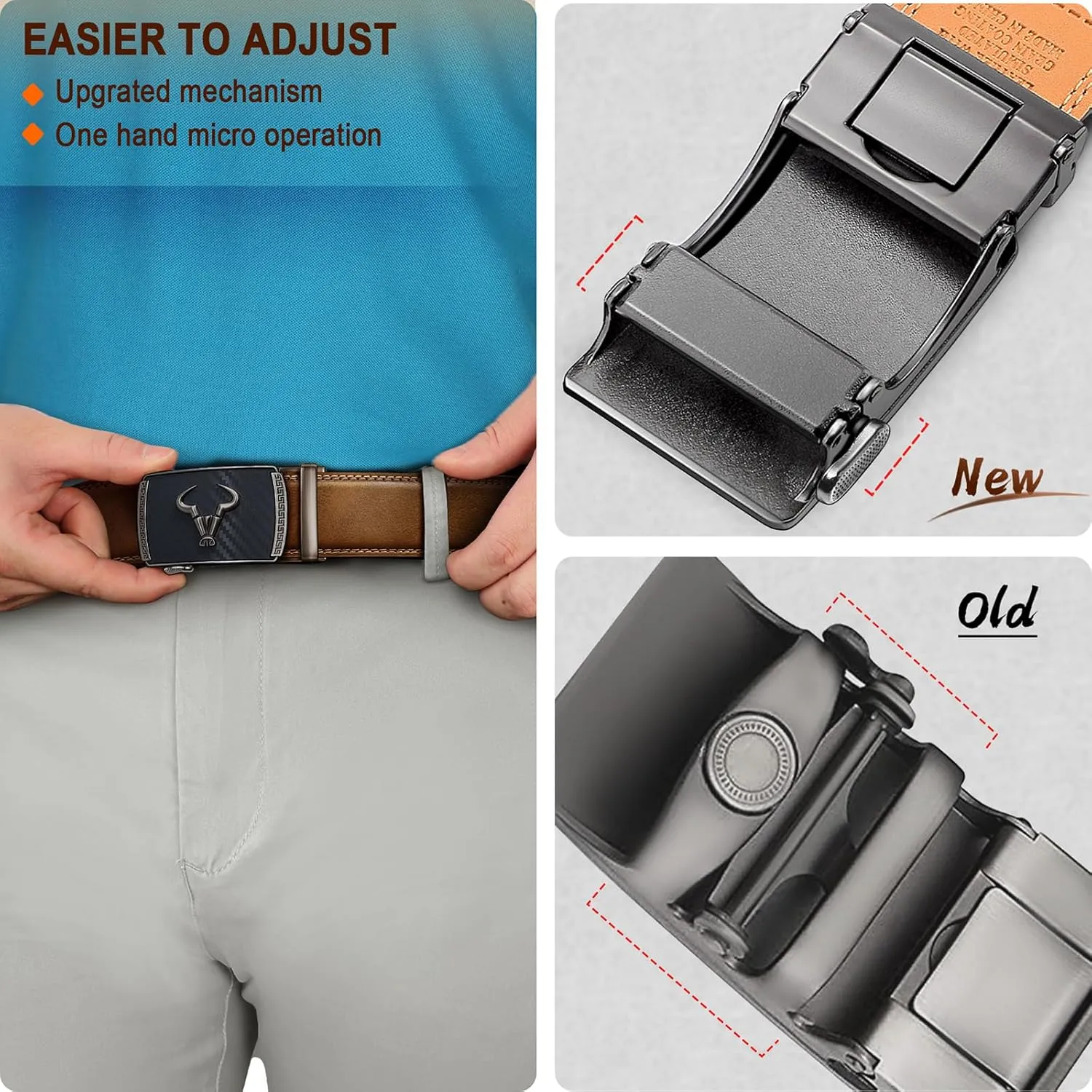BULLIANT Men's Belt  Ratchet Leather Belt for Men Dress and Casual Pants Jeans 1 3/8"