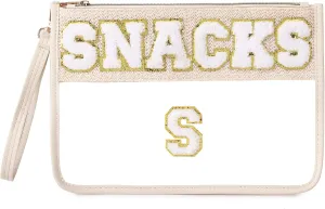Chenille Letter Clear Zipper Pouch for Travel Clear Snack Bag Letter Makeup Pouch Bag for Women (Snacks-S)