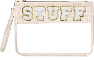 Chenille Letter Clear Zipper Pouch for Travel Clear Snack Bag Letter Makeup Pouch Bag for Women (Stuff-1)