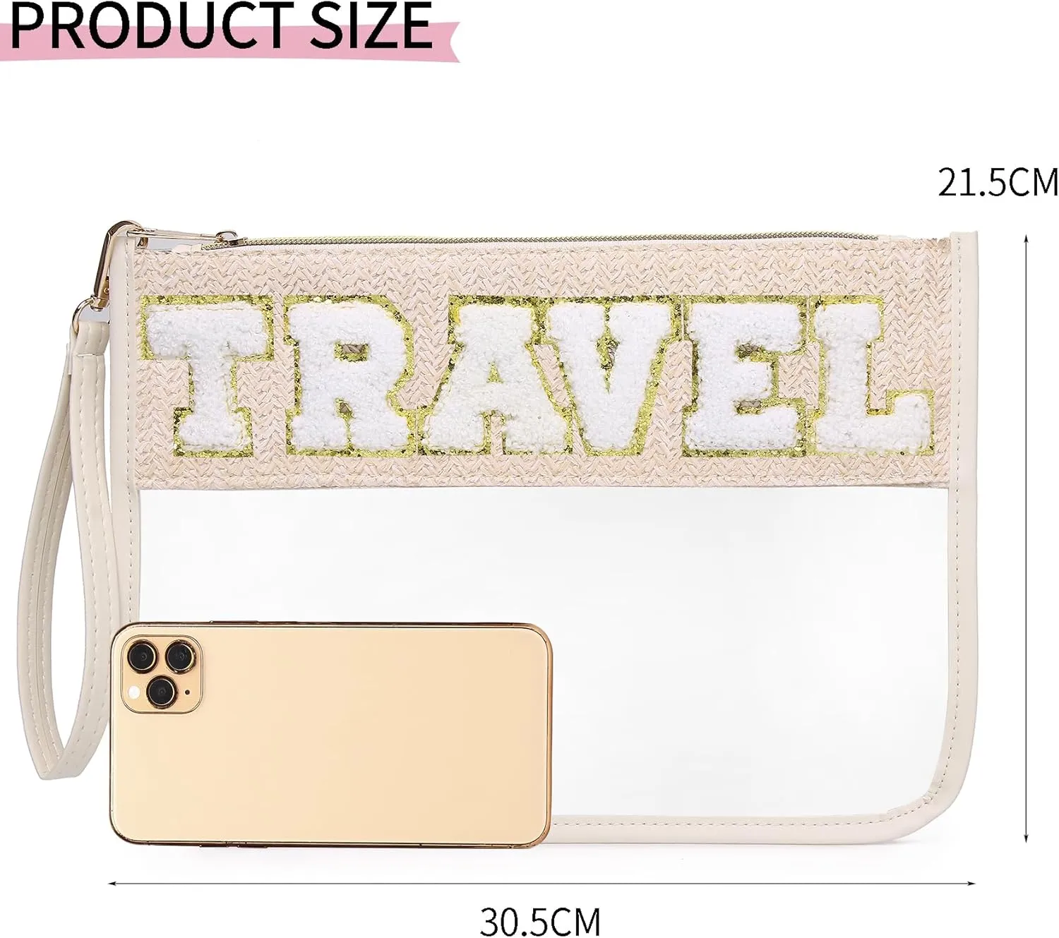 Chenille Letter Clear Zipper Pouch for Travel Clear Snack Bag Letter Makeup Pouch Bag for Women (Stuff-1)