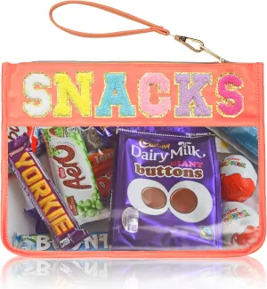 Chenille Letter Clear Zipper Pouch for Travel Preppy Patch Makeup Bag-Nylon Cosmetic Preppy Makeup Waterproof Organizer Bag Set for Women Valentines Bag (CS-SNACK-1)