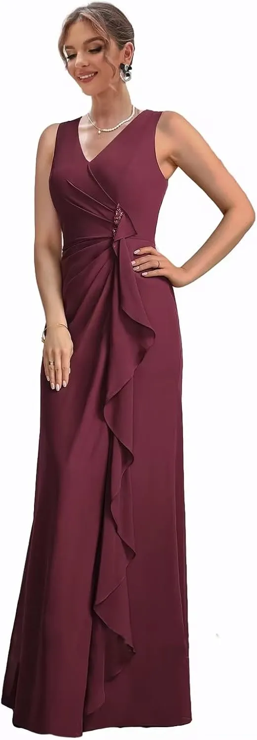 Chiffon Mother of The Bride Dresses for Wedding 2 Pieces Formal Dress with Jacket Long Evening Gown