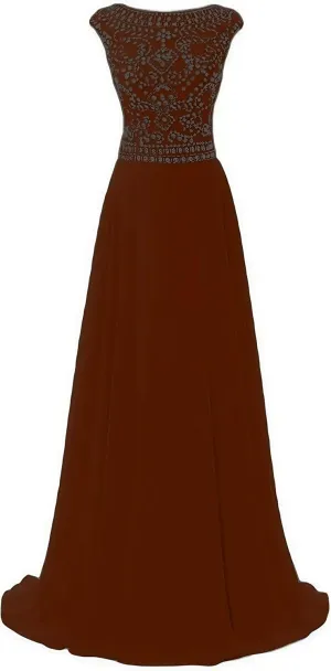 Chiffon Prom Dresses Long for Women A-Line Beaded Belt Formal Evening Party Ball Gowns with