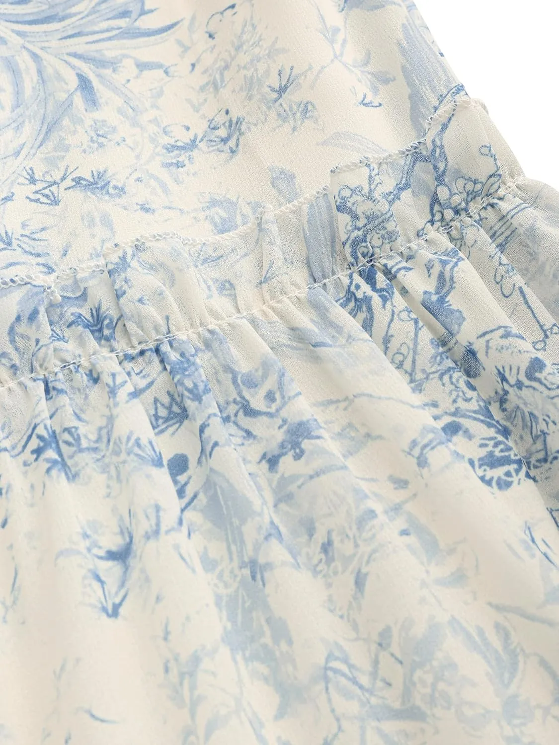 CIDER Santorini Beach Vacation Floral Tiered Ruffle Hem Maxi Skirt