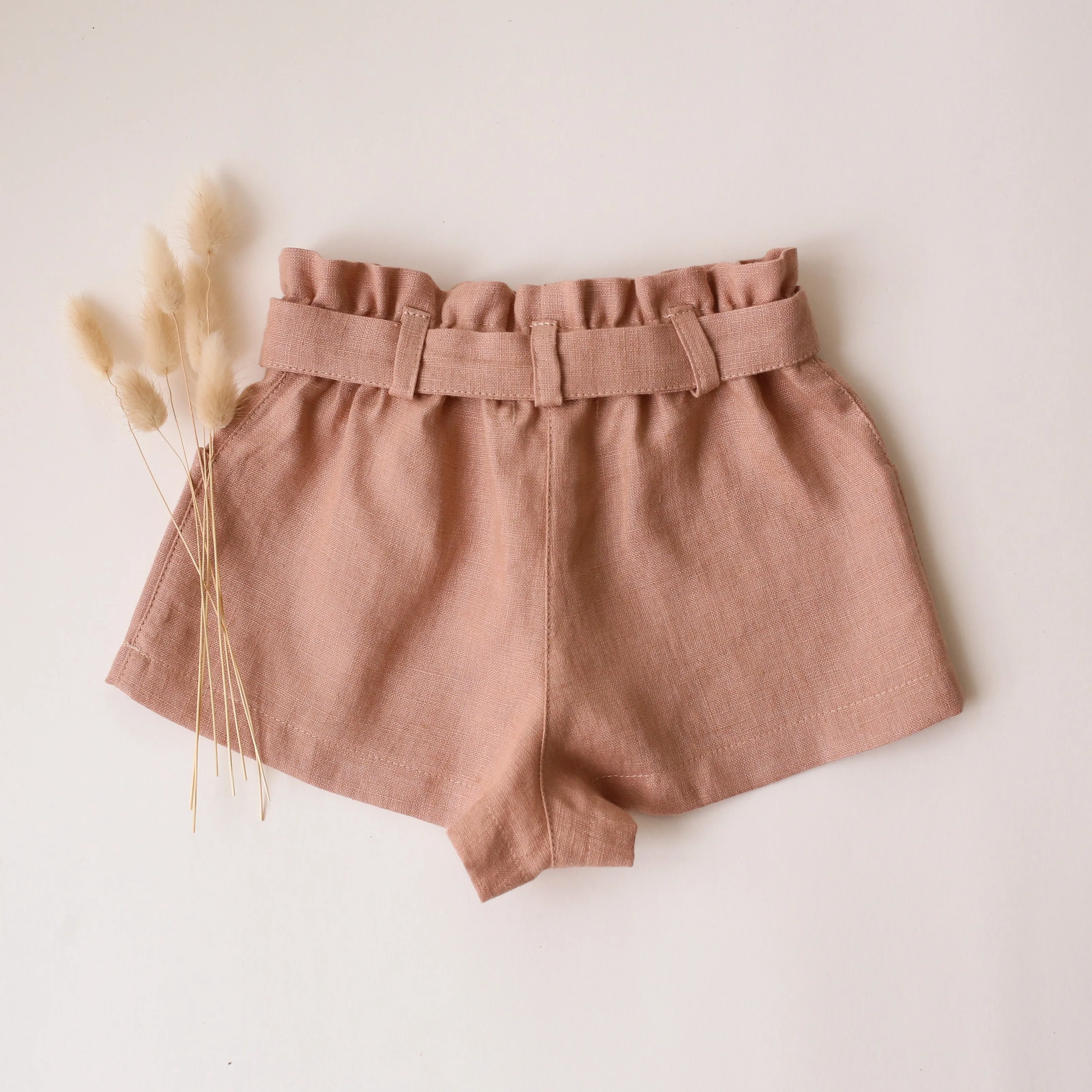 Clay Linen Belted Shorts