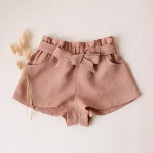 Clay Linen Belted Shorts