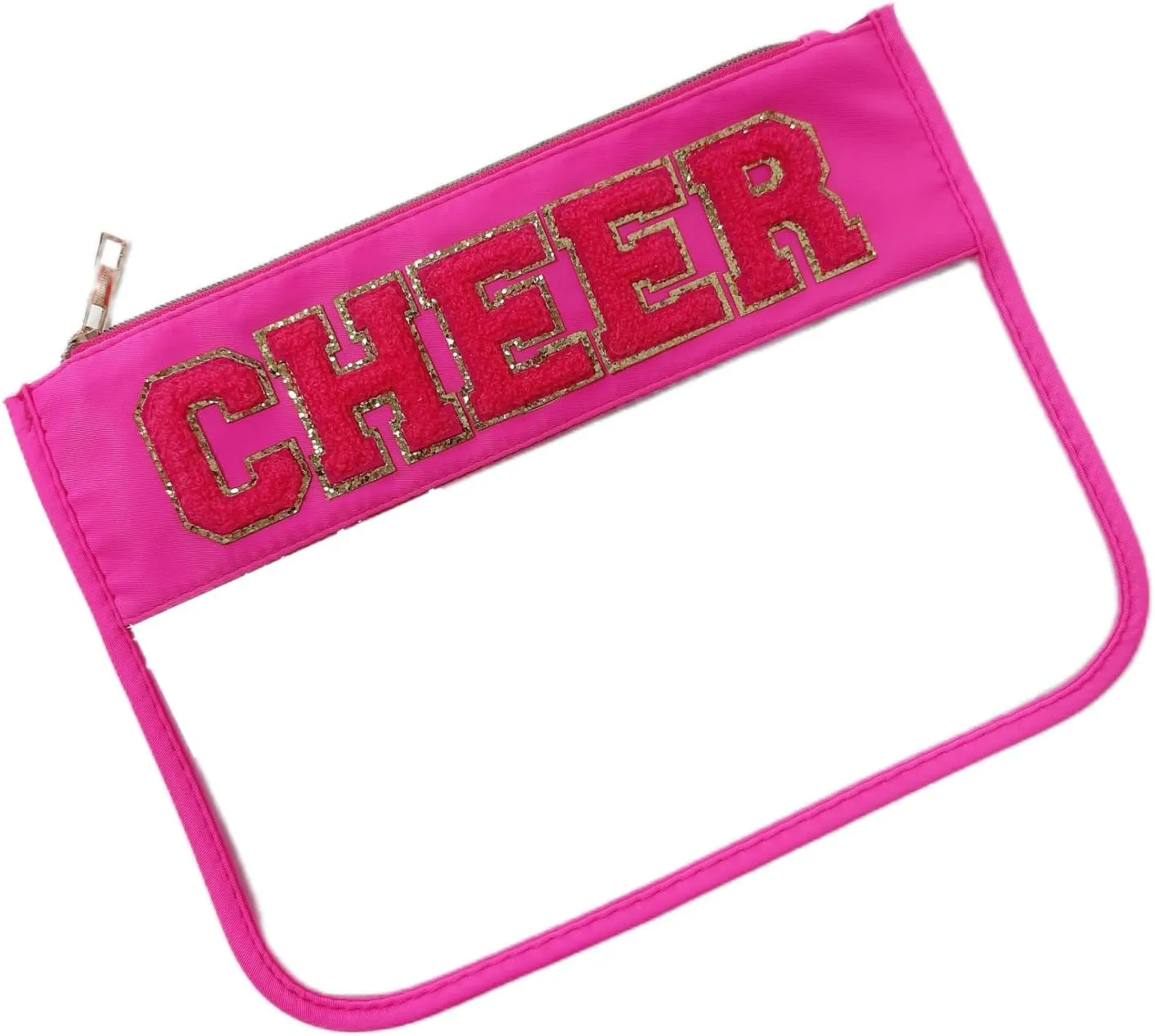 Clear Makeup Letter Bag Cosmetic Cheer Bag Cheerleader Gifts Chenille Letter Patch Cheer Makeup Bag Case Toiletry Zipper Pouch for Women Girls(Cheer-hot pink)