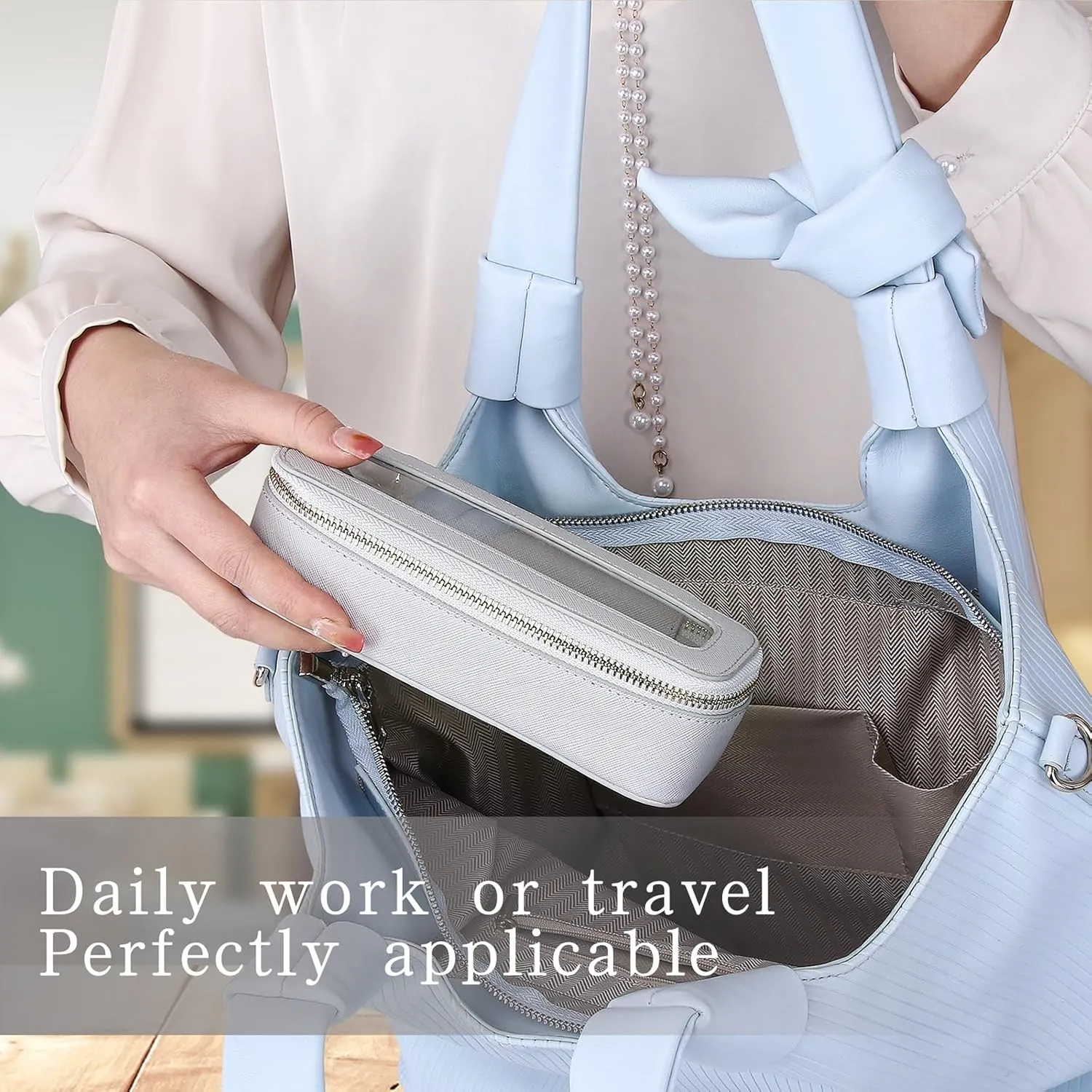 Clear Travel Makeup Bag with Brush Bag Portable Transparent Cosmetic Bag and Toiletry Bag Waterproof Clear Makeup Bag with Zipper Car Bag for Women (Gray, L Slim)
