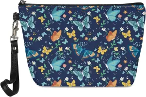 Coldinair Butterfly Floral Print Makeup Bag for Women Girls,Soft PU Leather Cosmetic Bag Pouch for Purse Toiletry Bag