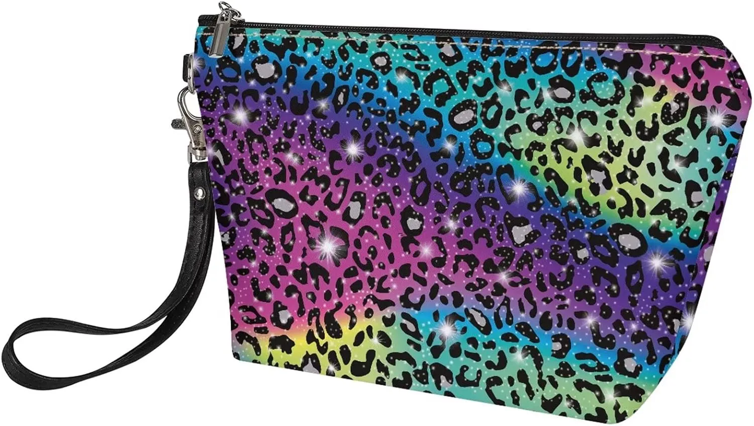 Coldinair Rainbow Glitter Leopard Print Makeup Bag Cosmetic Bag for Women,PU Leather Pouch Toiletry Travel Organizer for Women Girls