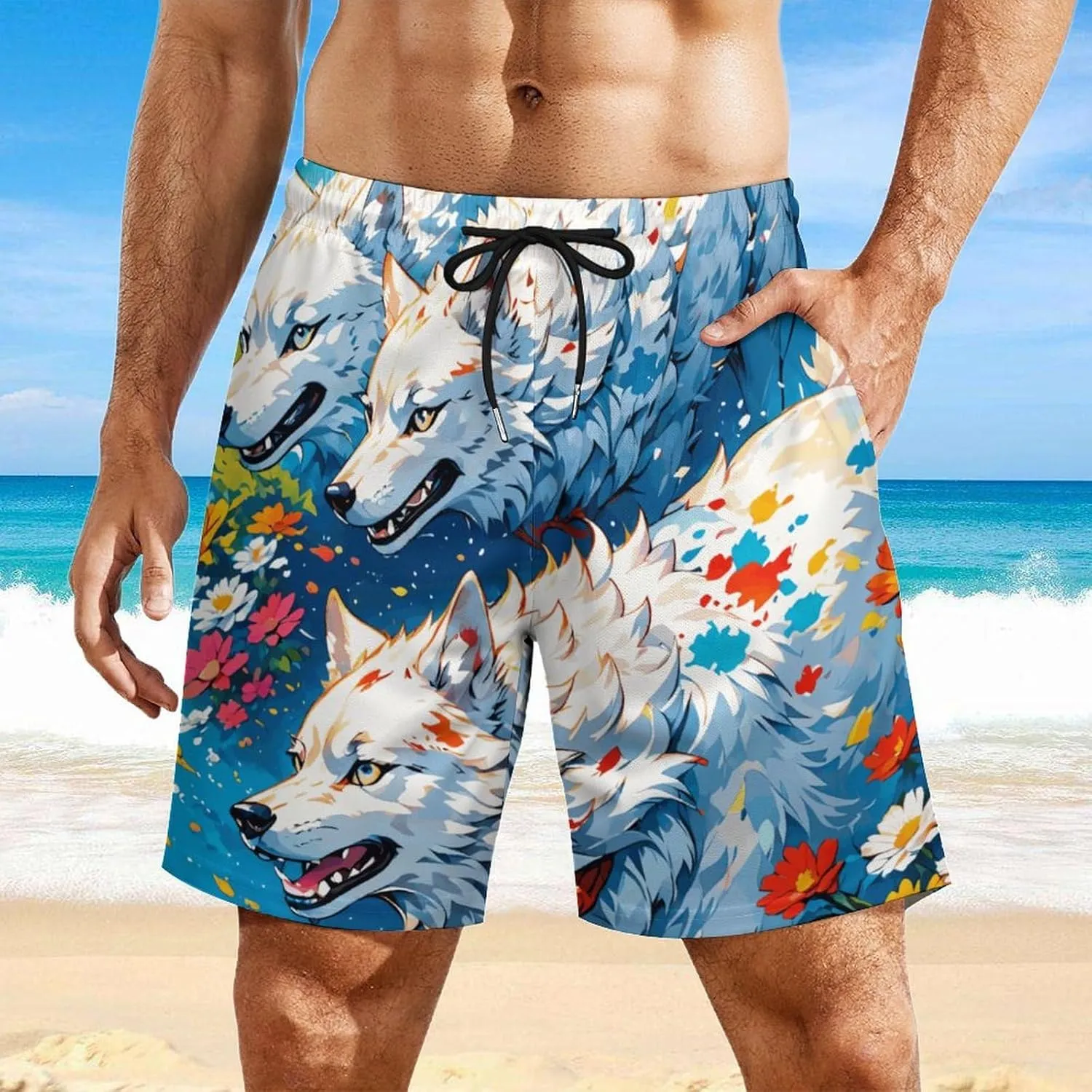 Colorful-eagle Mens Swimming Trunks Board Shorts Beach Shorts with Pockets Bathing Suits