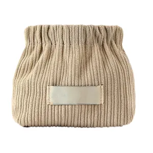 Corduroy Elastic Hair Tie Organizer, 2024 New Cosmetic Bags for Women Makeup Bag Large Capacity Purse Travel Toiletry Zipper Storage Pouch Make up Brushes Organizer for Gifts (Apricot)