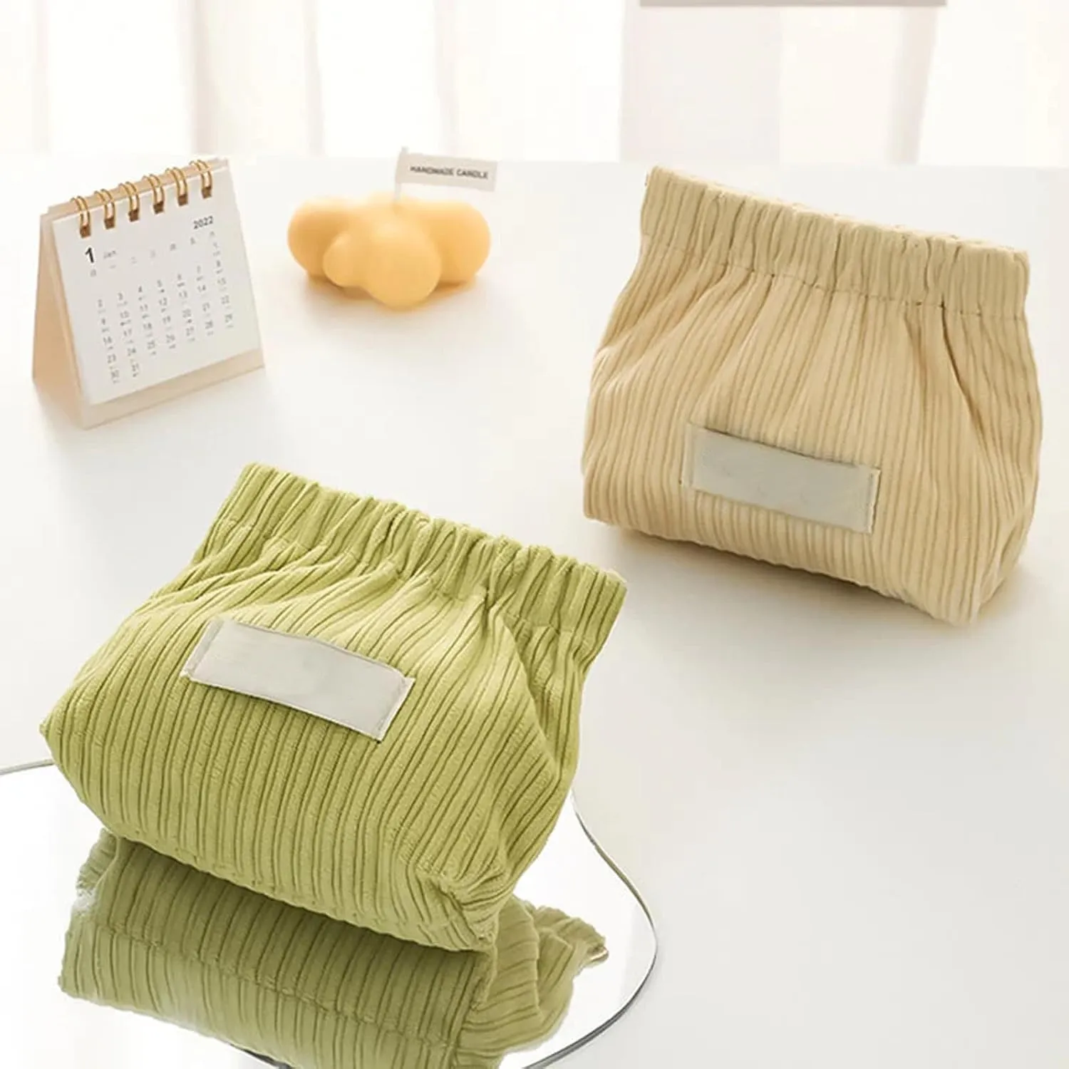Corduroy Elastic Hair Tie Organizer, 2024 New Cosmetic Bags for Women Makeup Bag Large Capacity Purse Travel Toiletry Zipper Storage Pouch Make up Brushes Organizer for Gifts (Apricot)