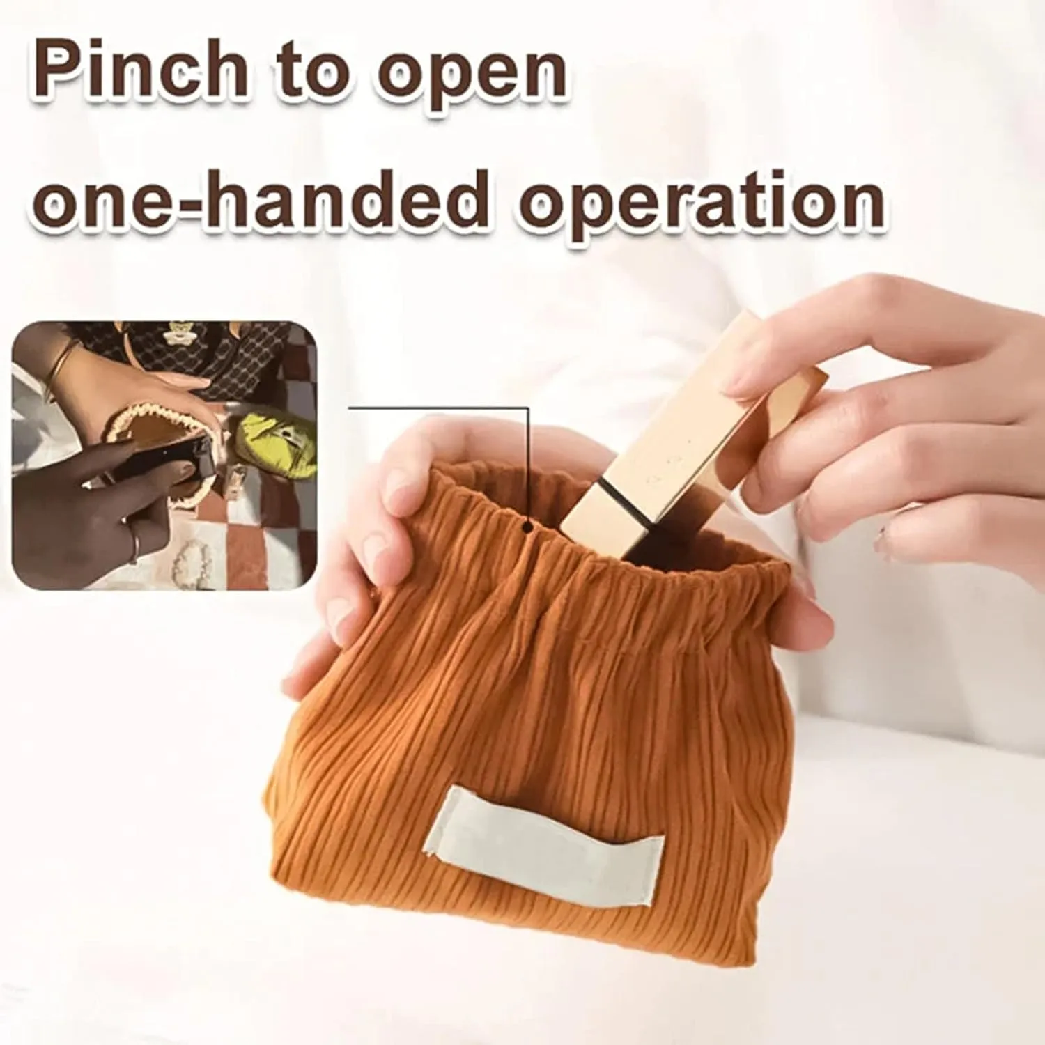 Corduroy Elastic Hair Tie Organizer, 2024 New Cosmetic Bags for Women Makeup Bag Large Capacity Purse Travel Toiletry Zipper Storage Pouch Make up Brushes Organizer for Gifts (Apricot)