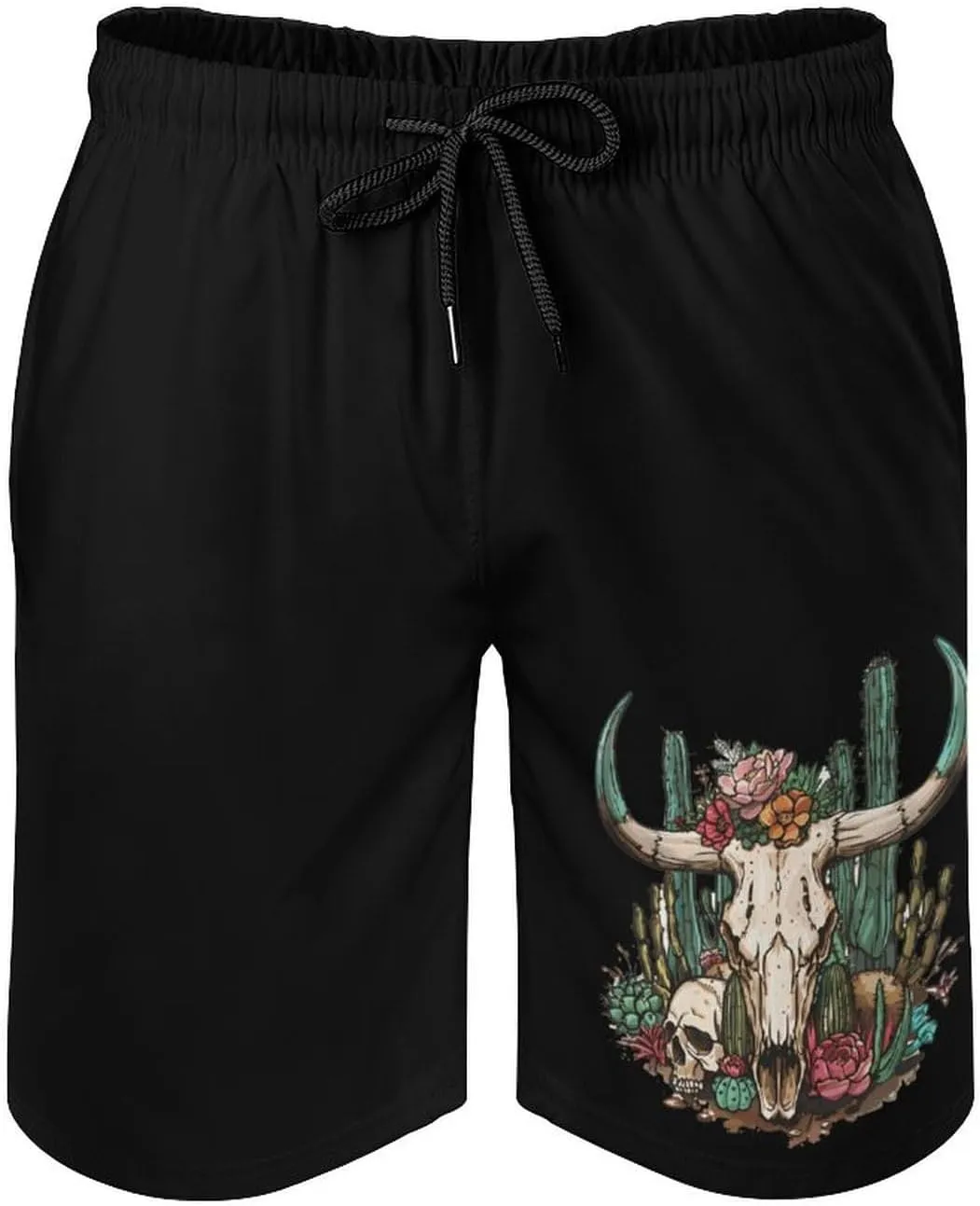 Cow Skull Cactus Men's Swim Trunks Quick Dry Board Shorts Breathable Summer Beach Shorts Bathing Suits