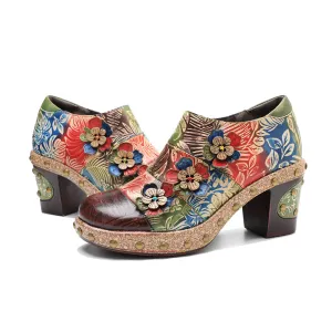 CrazycatZ Leather Pumps,Womens Colorful Vintage Block Heel Oxford Vintage Shoes Pumps 303