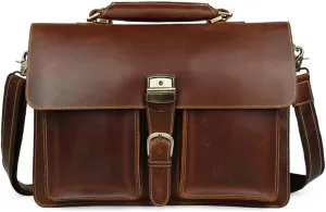 CSCDD Briefcase Shoulder Bag Large Men's Tote Business Bag Crazy Horse Leather