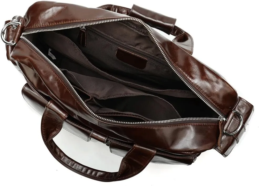 CSCDD Men's Business Handbag Large Capacity Business Briefcase Wear-resistant Oil Wax Leather Satchel