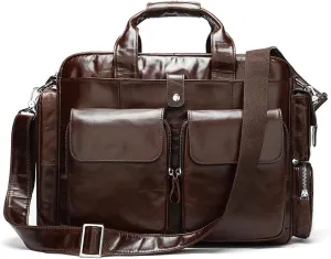 CSCDD Men's Business Handbag Large Capacity Business Briefcase Wear-resistant Oil Wax Leather Satchel