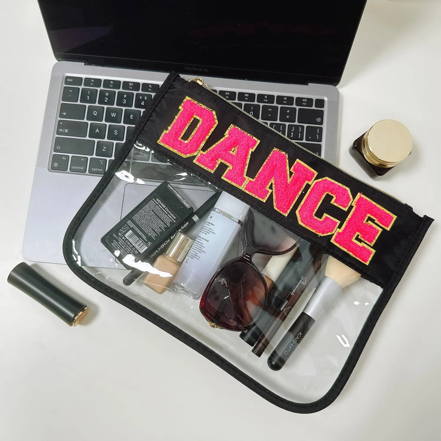 Dance Recital Gifts Clear Makeup Letter Bag Dance Teacher Appreciation Gifts Dance Makeup Bag Chenille Letter Patch Cosmetic Bag Toiletry Zipper Pouch for Women Girls(Dance-black)