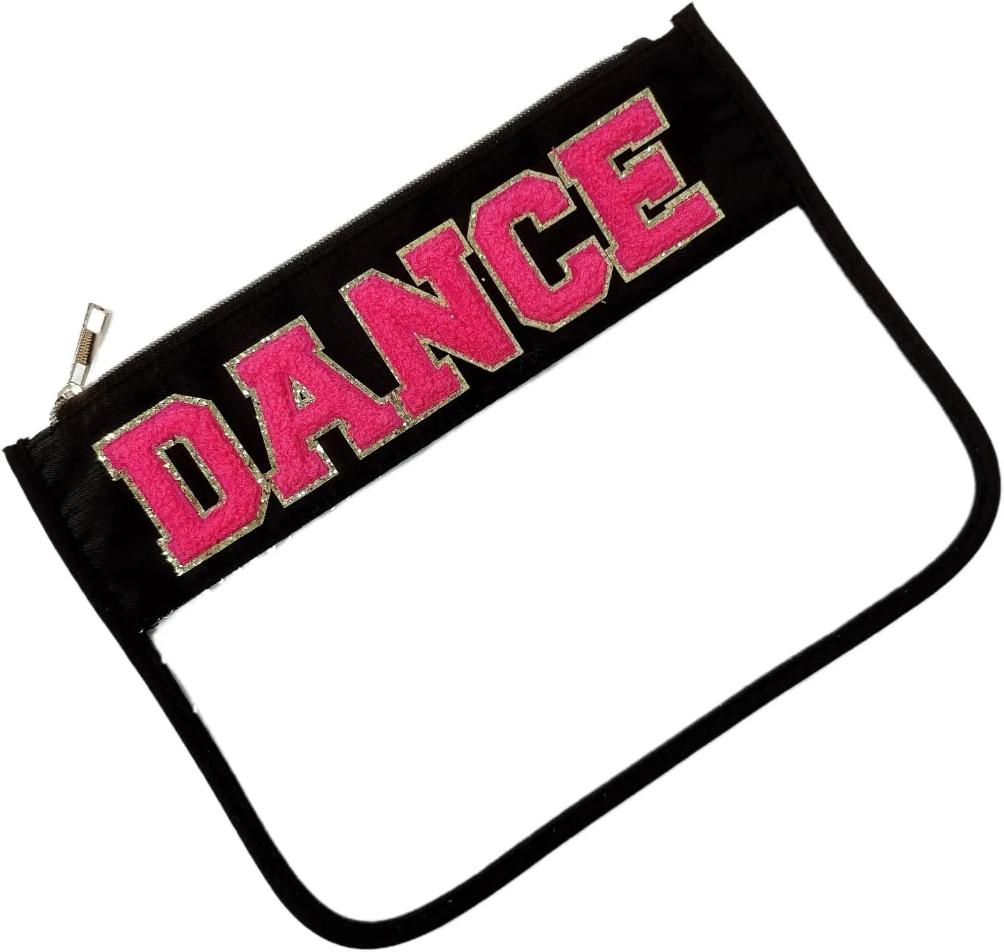 Dance Recital Gifts Clear Makeup Letter Bag Dance Teacher Appreciation Gifts Dance Makeup Bag Chenille Letter Patch Cosmetic Bag Toiletry Zipper Pouch for Women Girls(Dance-black)