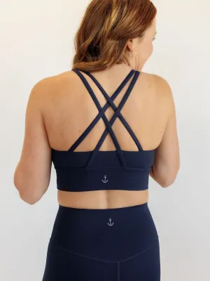 Deep Sea Blue "Amelia" Strappy Back Sports Bra