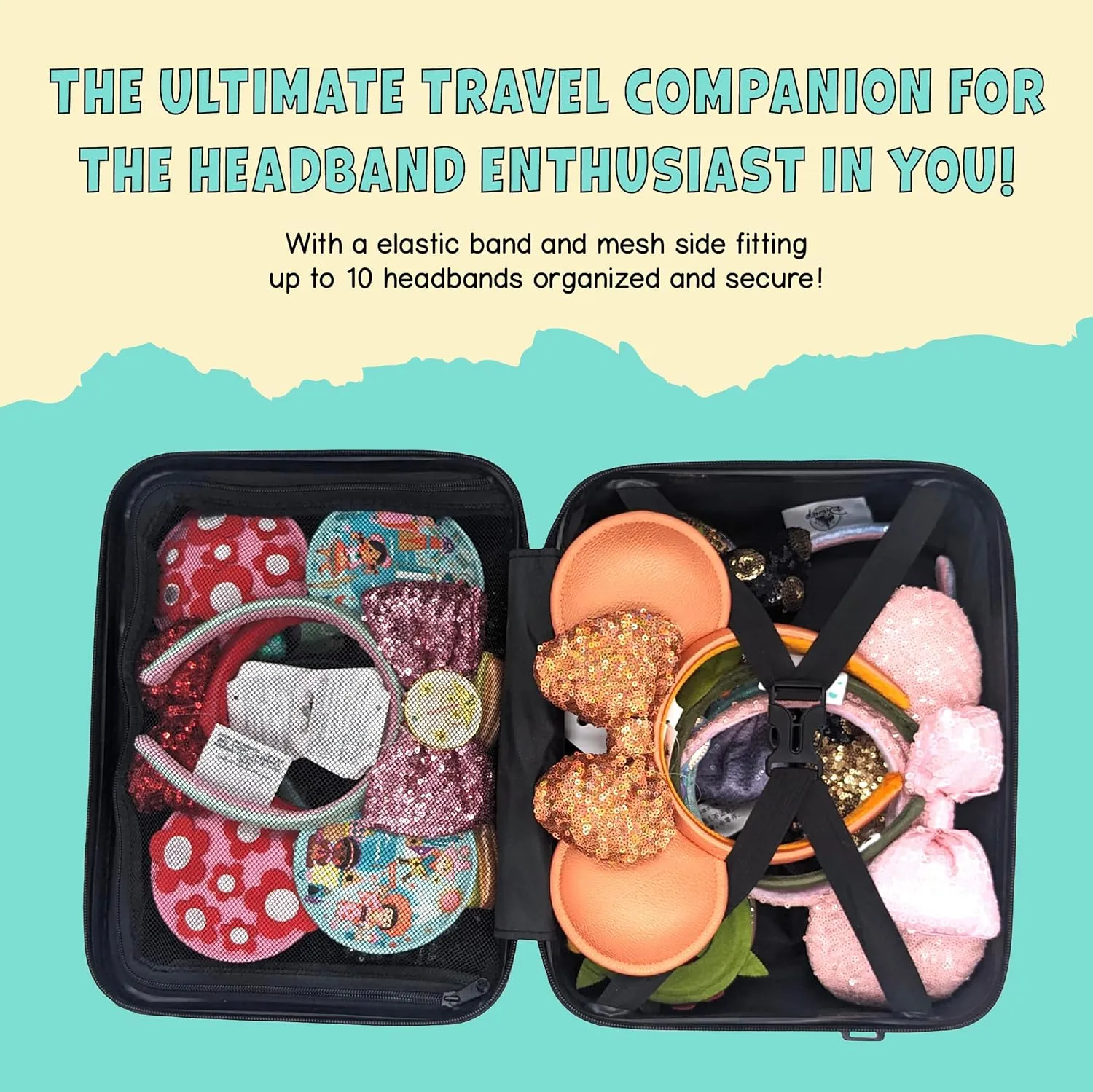 Designer Park Company - Minnie Suitcase, Headband Storage, Luggage, Suitcase for Park Headbands, or Headband Collections, w/Crossbody Strap, for Travel, or Theme Park - Red