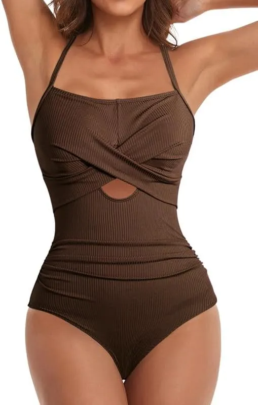 Dokotoo Women's One-Piece Swimsuits Adjustable Strap Cutout Monokini Padded Tummy Control Slimming Swimwear Bathing Suits