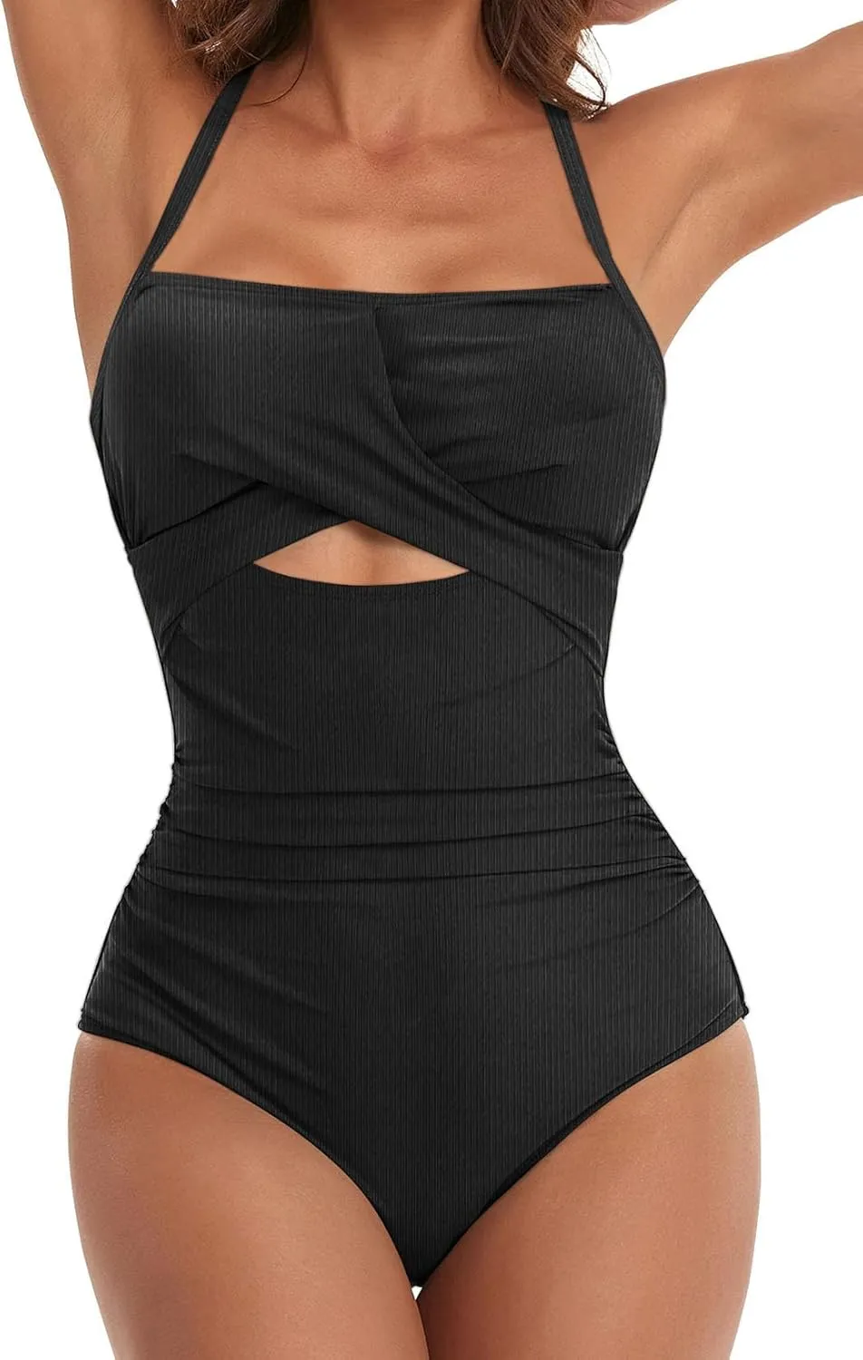 Dokotoo Women's One-Piece Swimsuits Adjustable Strap Cutout Monokini Padded Tummy Control Slimming Swimwear Bathing Suits