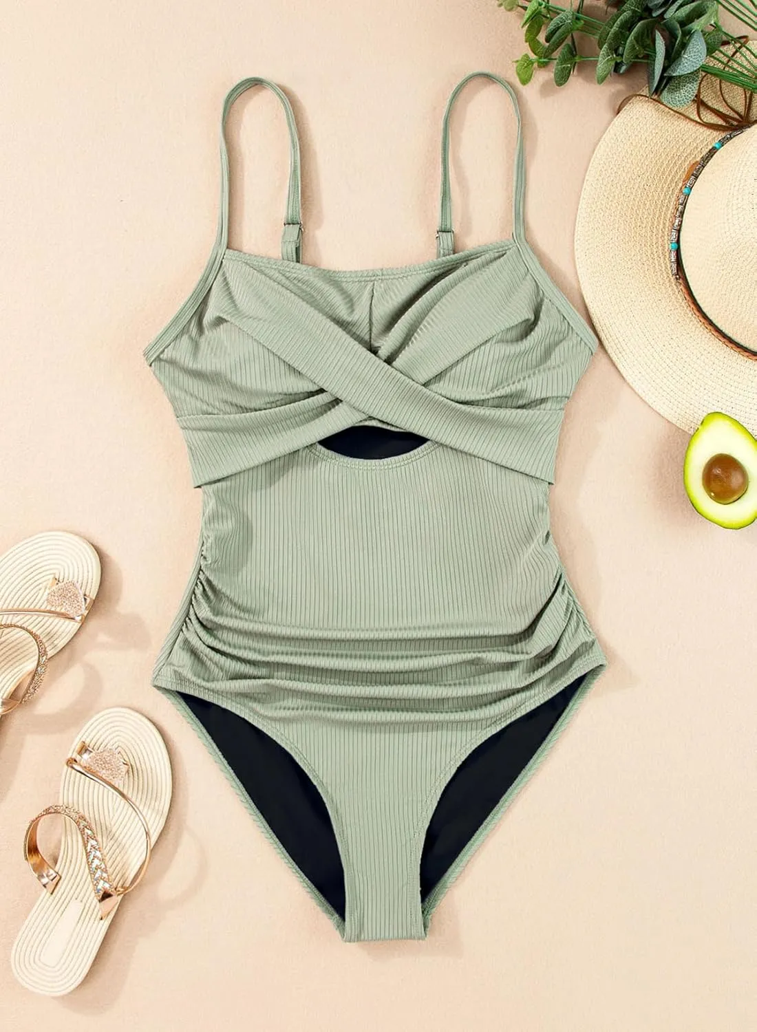 Dokotoo Women's One-Piece Swimsuits Adjustable Strap Cutout Monokini Padded Tummy Control Slimming Swimwear Bathing Suits
