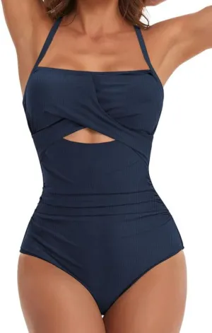 Dokotoo Women's One-Piece Swimsuits Adjustable Strap Cutout Monokini Padded Tummy Control Slimming Swimwear Bathing Suits